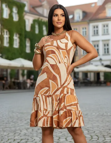 Vestido Midi Feminino Viscose Curto Alças Largas Estampado