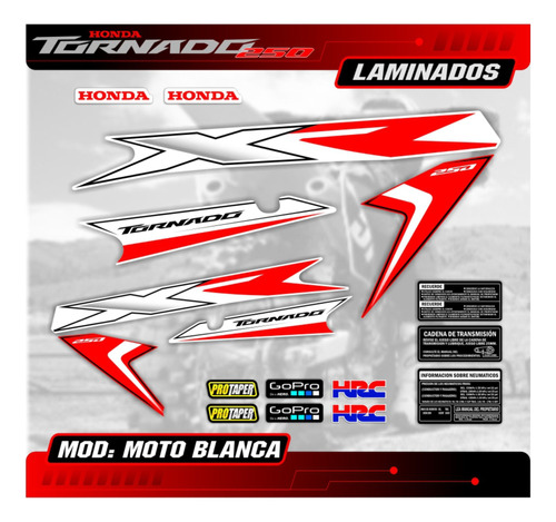 Kit Calcos Gráfica Tornado Xr 250 - Moto Blanca 1ra Calidad