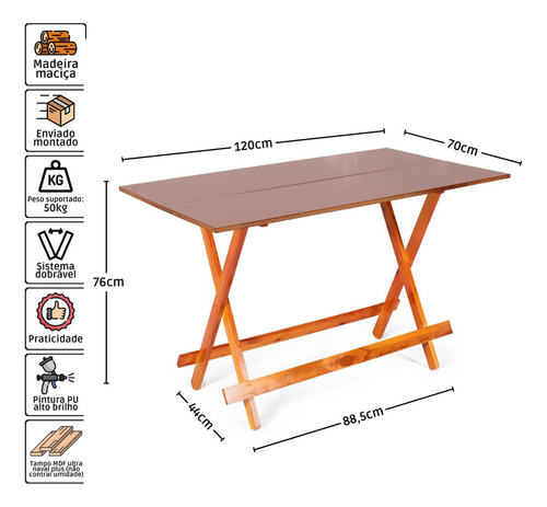 Kit 10 Jogos De Mesa Bar 1.20x70 Com 6 Cad. Dobráveis Em Mad Cor Mel
