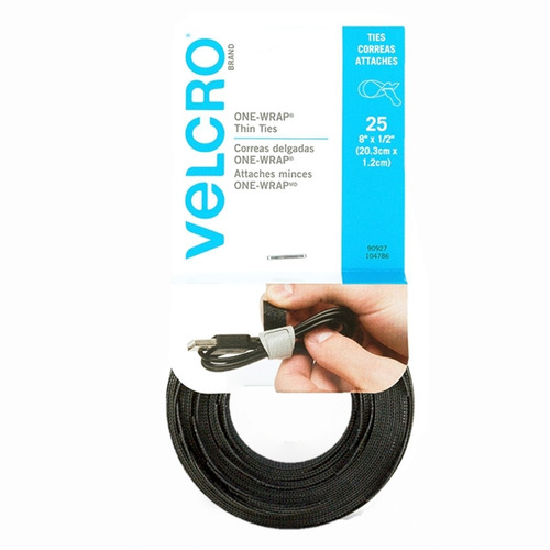 Imagen 1 de 4 de Correas De Velcro Recortadas 25 Pzs Negro Suejeta Cables 