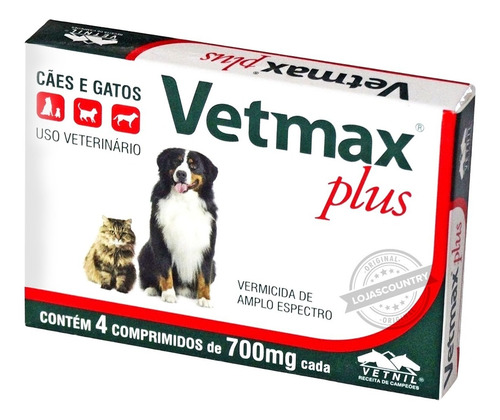 Imagem 1 de 2 de Vetmax Plus 4 Comprimidos 700mg Vetnil Vermífugo Cães Gatos