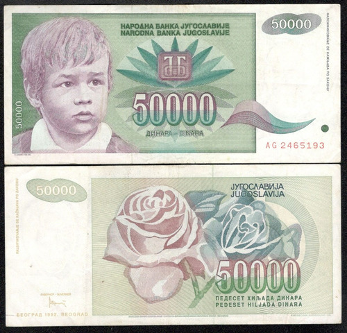 Billete Yugoslavia 50,000 Dinara (1992) Niño