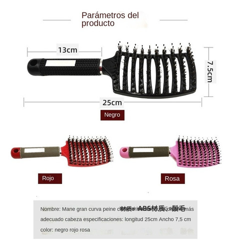 A Cepillo De Pelo De Cerdas Jabalí Curvo Peine De Masaje