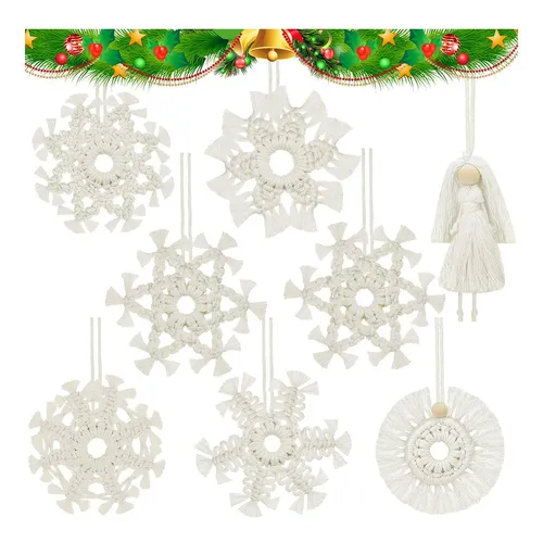 comprar Tatuo 8 Pcs Navidad Macrame Adornos Decoración De Copos De N