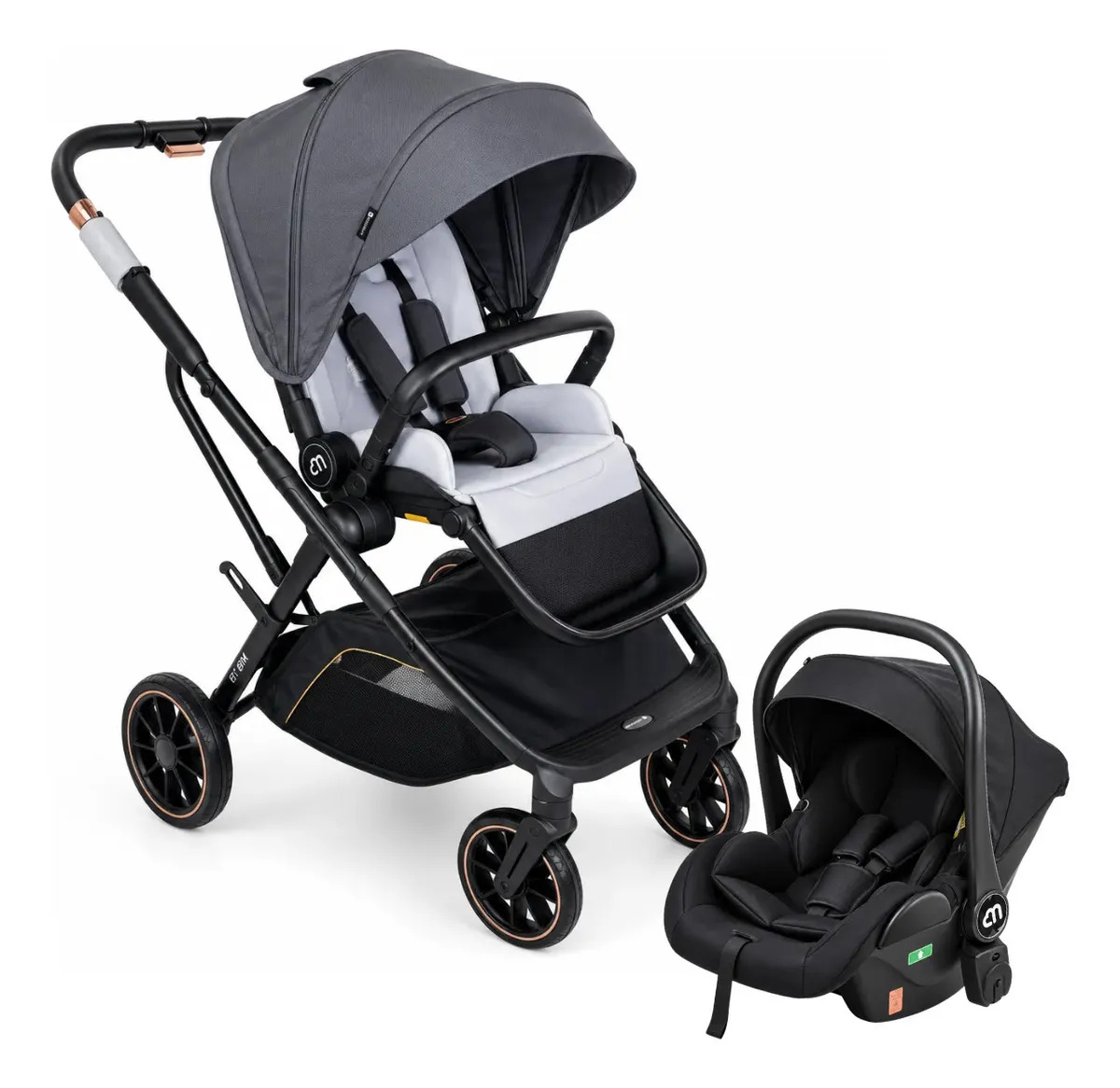 Cochecito Bebè Mega Baby Milo 3 En 1 Asiento Moisès Huevito Dark Grey