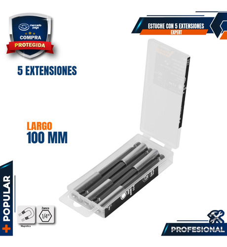 Estuche Con 5 Extensiones De 100 Mm Magnéticas, Expert 11871