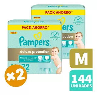 144 Pañales Pampers Deluxe Protection M 6 A 10k (2 Packs 72)