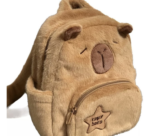 Mochila-bolsa Capivara Pelúcia Capybara Fofa Passeio Dourado-escuro Pelúcia