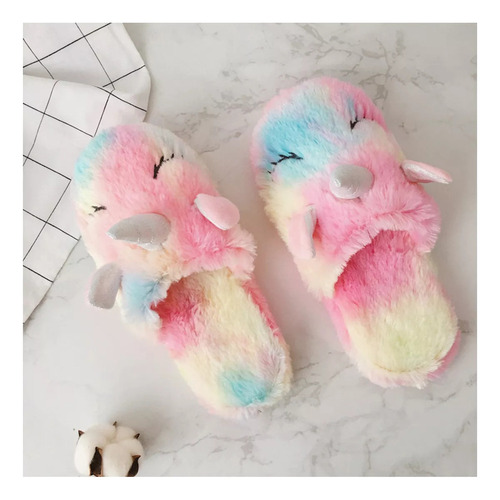 Pantuflas De Algodón Con Unicornio De Felpa Ombre