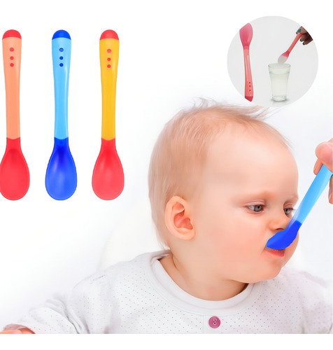 Colher Infantil Ponta De Silicone Termossensivel Para Bebes