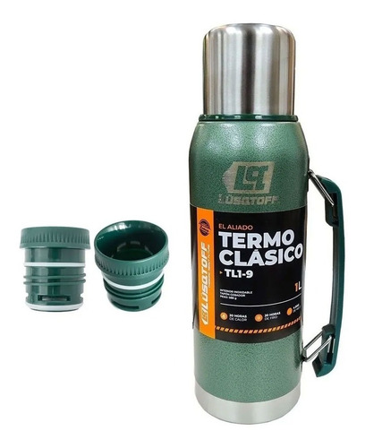 Termo Acero Inox 1 Litro Lusqtoff Verde Frio Calor Manija