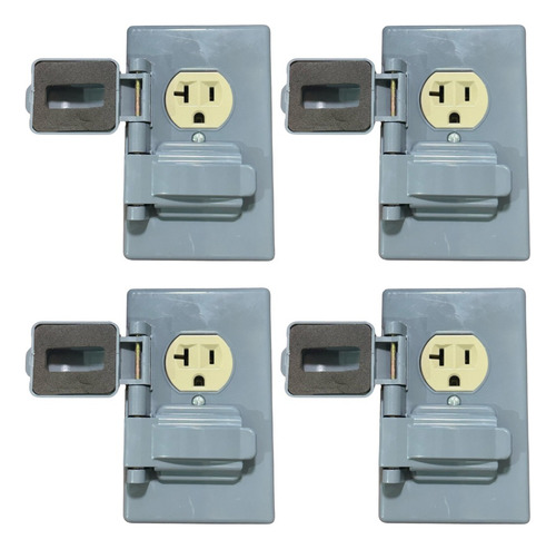 Contacto Doble Duplex 20a Marfil Con Tapa Intemperie 4 Pack