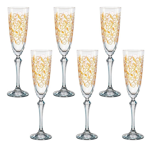 6 Taças De Cristal Para Champagne 200ml Elizabeth Bohemia Cor Não Aplica