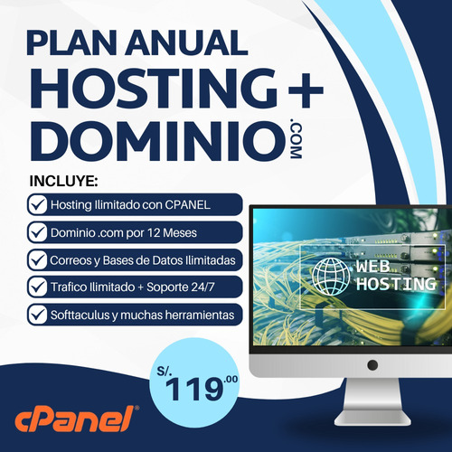 Hosting + Dominio .com 12 Meses