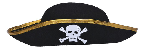 Gorro Pirata Borde Dorado Disfraz Calavera Blanca Sombrero