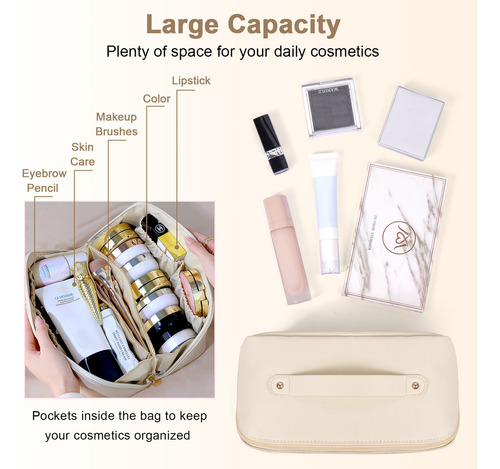 Cosmetiquera Neceser Estuches De Maquillaje Bolsa Viaje Color Beige