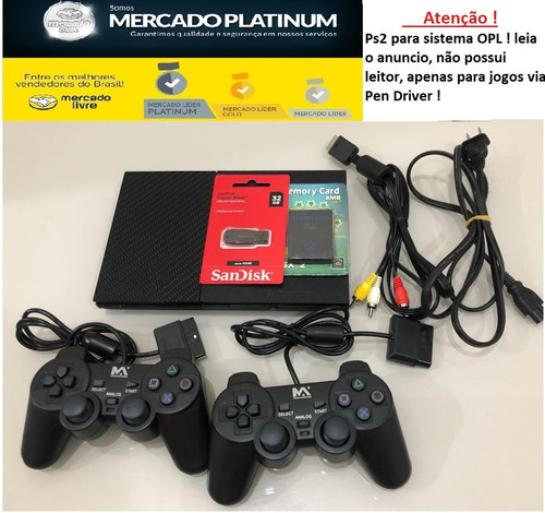 Playstation 2+ 2 Controle + 1 M.card + Pen Driver 32gb-opl!