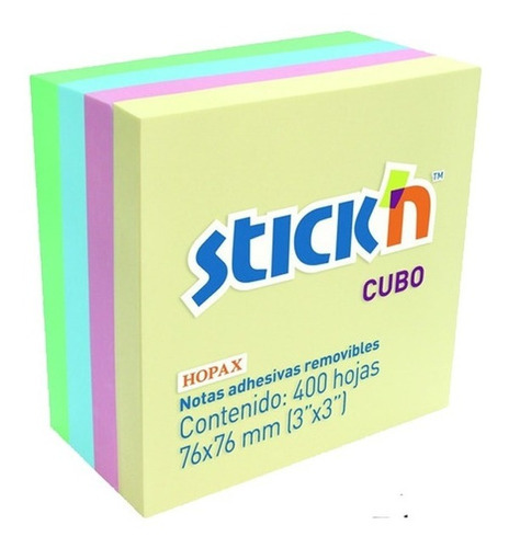 Notas Autoadhesivas Pastel Stick'n Cubo 76x76 X 2 Unidades