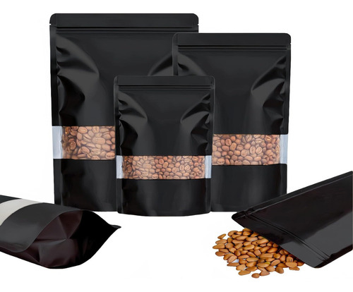100 Bolsas Stand Up Pouch Negras Con Ventana Para 40g