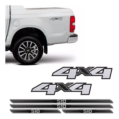 Kit Adesivos 4x4 S10 2013/2019 Escovado + Soleira Protetora