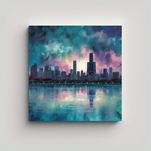 30x30cm Cuadro Decorativo Estilo Galería Chicago Lago Vinta