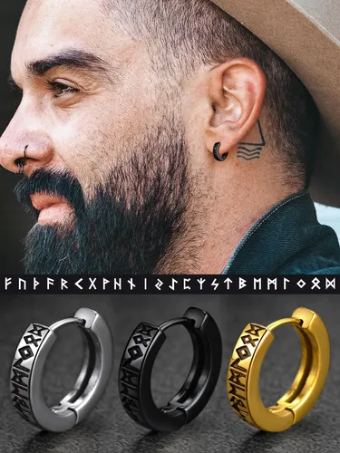 Pendientes Huggie De Runa Vikinga En Acero Inoxidable