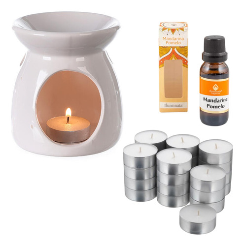 Kit Pebetero Porcelana + Aceite Aromaterapia + Velas X30 