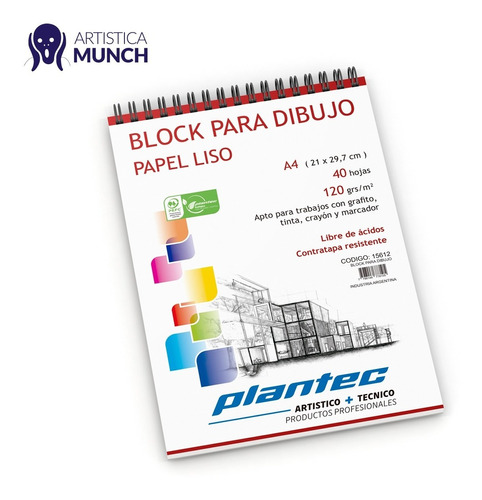 Block A4 Liso Anillado Superior 120grs, X40 Hojas Plantec