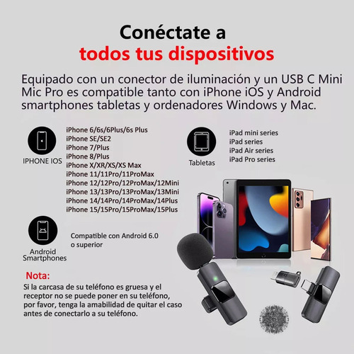 Nuevo Microfone Sem Fio Lavalier De 2 Peças Para iPhone,