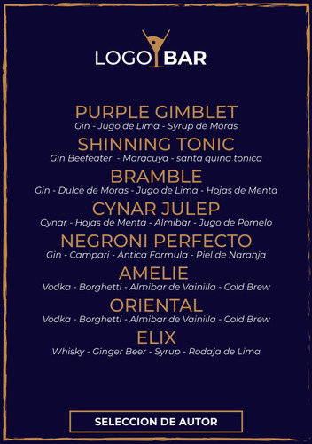 Menu Bar Carta De Tragos De Autor A5 Pdf Para Imprimir