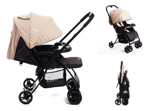 Cochecito Bebé Kiddy Twister Manija Rebatible Reclina 180º Color Beige/Negro