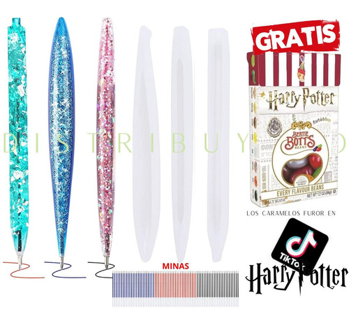 3x Moldes Silicona Lapiceros Para Resina + Harry Potter