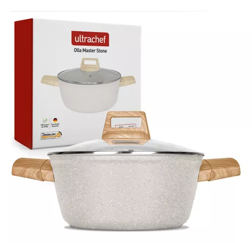 Olla Alta Antiadherente Ultrachef Recubrimiento Alemán 24cm Color White  Master Stone