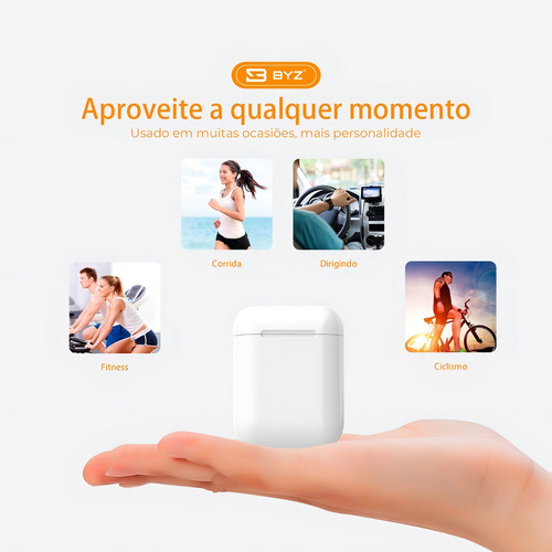 Fone De Ouvido In-ear Sem Fio Byz True Wireless Earbuds T12 Branco