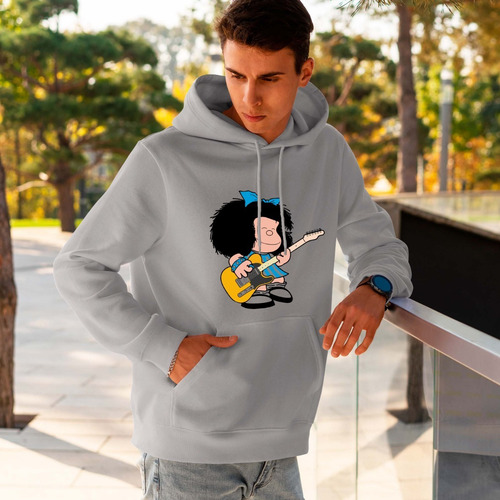 Imagen 5 de 6 de Buzo Gris Canguro Mafalda Guitarra Hombre Mujer Niños Hoodie