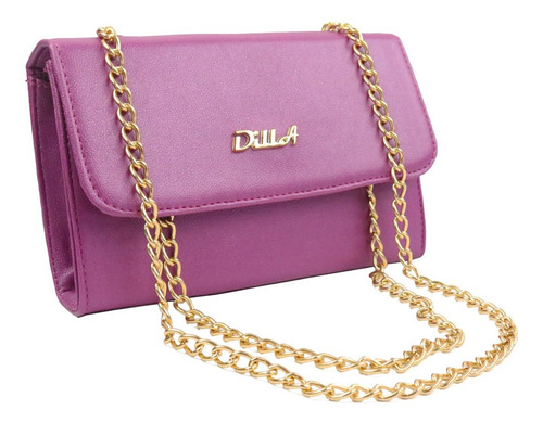 Bolsa Clutch Couro Ecológico Fucsia Com Alça De Corrente