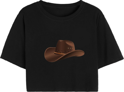 Cropped T Shirt Camiseta Casual Chapeu Cowntry Cavalo Cowboy