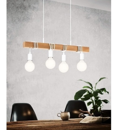 Luminaria Colgante Techo Nordico Vintage Madera 4 Luces