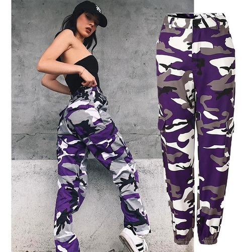 Moda Camuflaje Militar Mujeres Ejército Pantalones Negros Ca