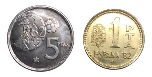  Monedas España 5 Y 1 Peseta Mundial Futbol '82 Nuevas 2 Pzs