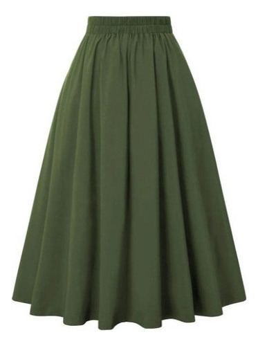 Falda Bolsillo Retro Color Liso Cintura Alta Moda