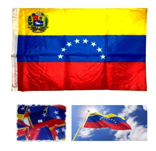 Imagen 1 de 3 de Bandera 60x90cm De Venezuela Con 8 Estrellas Y Escudo Nuevo 