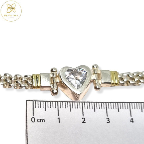 Imagen 4 de 5 de Pulsera Plata Y Oro Corazon Con Cubic