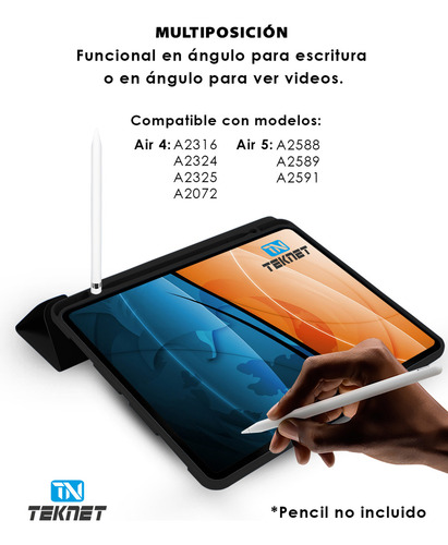 Funda Teknet Silicon Para iPad Air 11 2024 Air 5 Air 4 10.9 Color Negro
