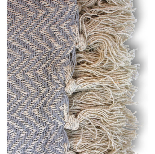Manta Cubre Cama Sillon Algodon Rustica Flecos Decoracion Color Gris Claro/ Blanco Diseño Espigas