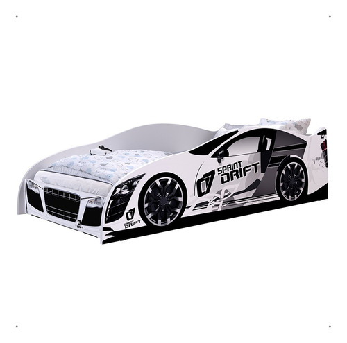 Cama Solteiro Carros Drift - Branco / Branco - Rpm Móveis