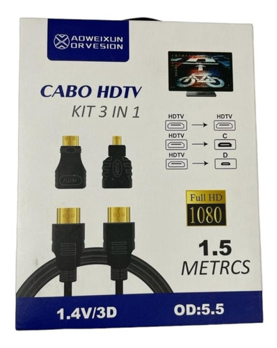 Kit Cable Hdmi 1.5 M Con Adaptadores Mini-hdmi/micro-hdmi
