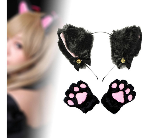 De Conjunto De Diadema Y Guantes Con Orejas De Gato De