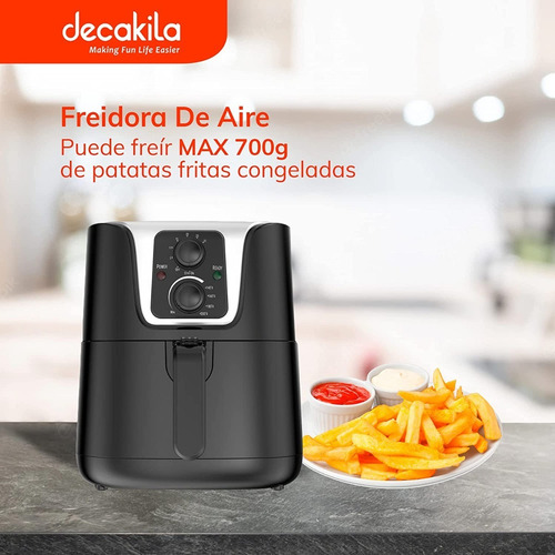 Freidora Aire Negra 1400w Pantalla Táctil Airfryer Decakila
