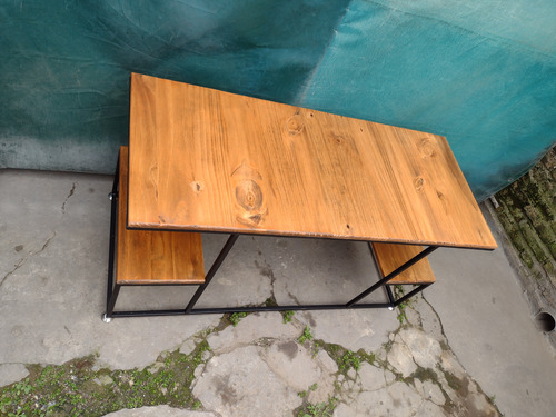 Mesa Living Estilo Industrial Moderno En Pino 60x120x50 Marrón Claro